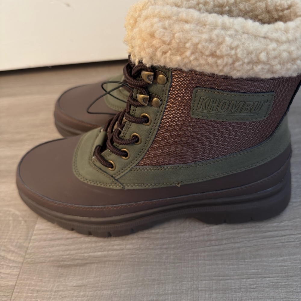 Khombu Olive and Chocolate Boots with Cream Lining